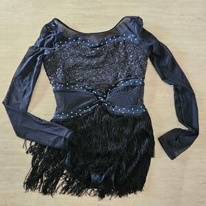 Weissman catalog NWOT child large black mesh sequin fringe costume jazz tap solo
